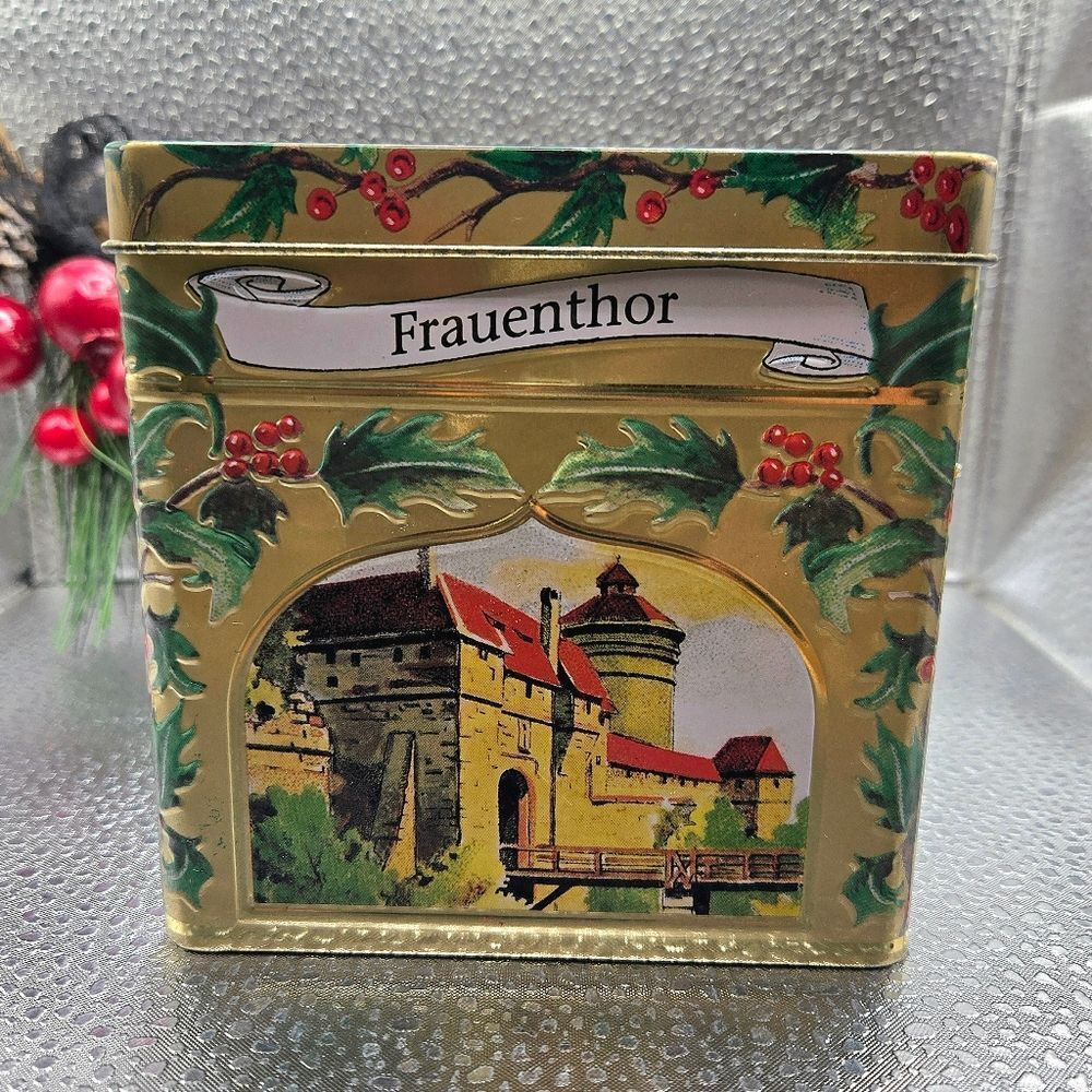 "5/$25" Vtg German Lambertz Cookie Tin Music Box "Jingle Bells"